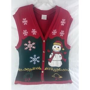 Christmas Sweater Vest Teacher Cottagecore Snowman Snowflake Wreath Large